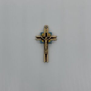 Vintage Enamel Crucifix Pendant | Brass Cross Religious Pendant